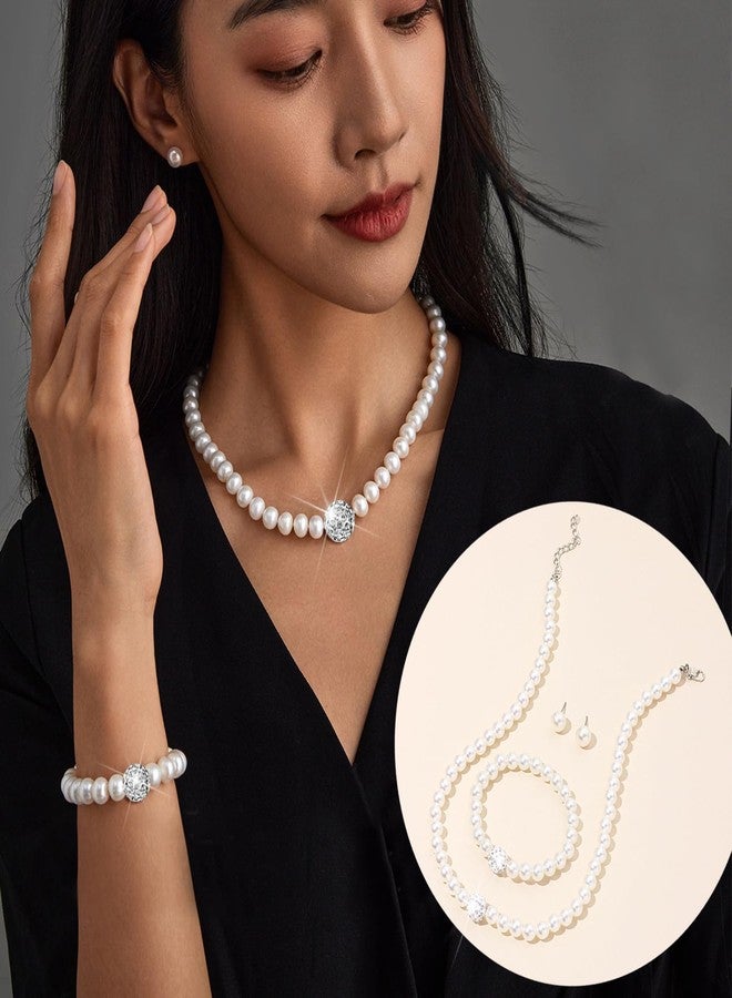 MEDOJO 18 Pcs Jewelry Set for Women Simulated Pearl Earrings Faux Pearl Necklace and Bracelet 1920s Jewelry Set Pearls Accessories Gift - Image 2